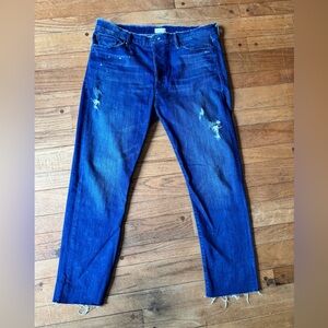 MOTHER The Double Fray Vagabond Distressed Blue Jeans